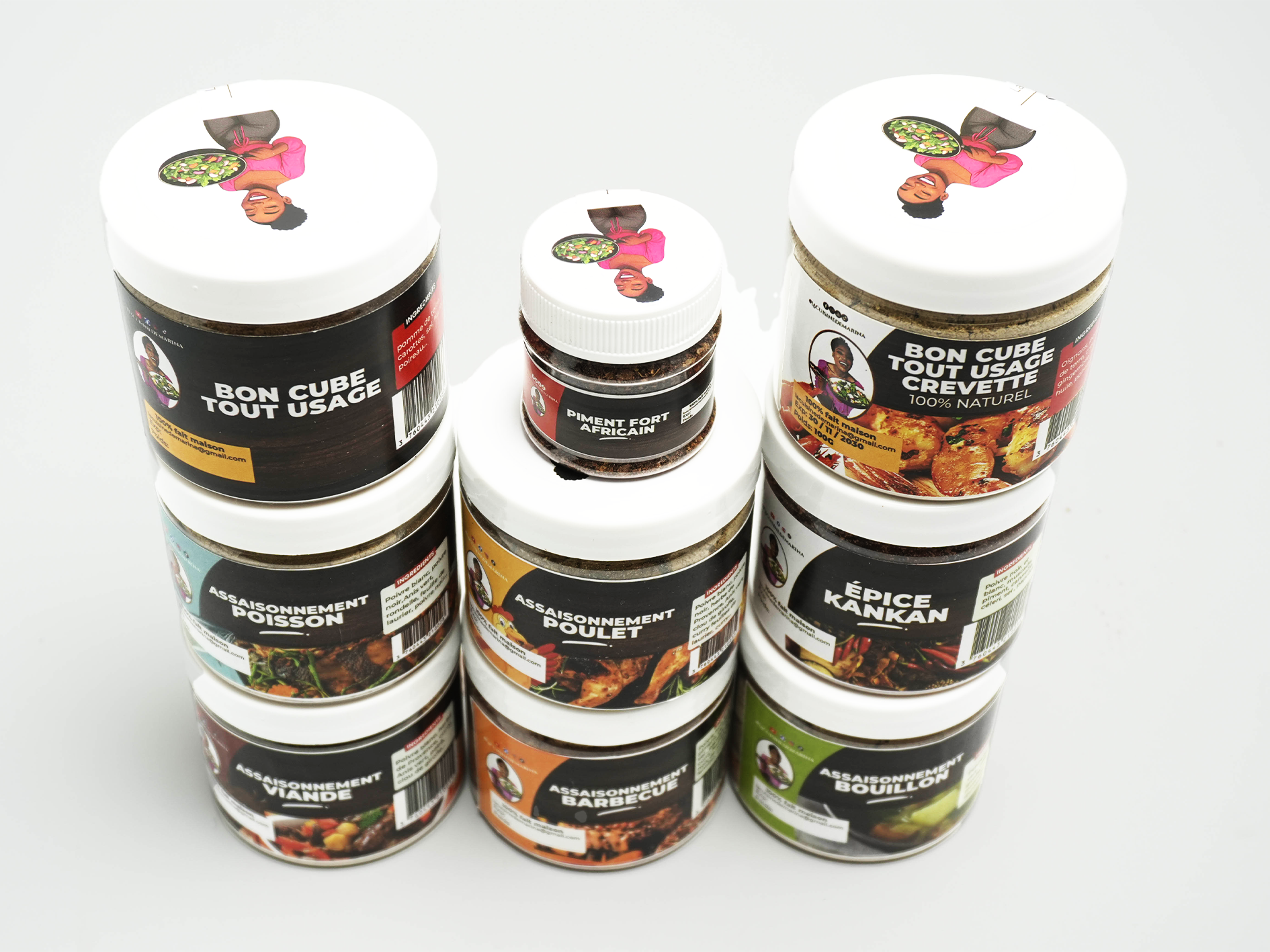 Grand pack d’assaisonnements pots plus bon cube tout usage plus crevette plus 30g de piment fort 100gx9