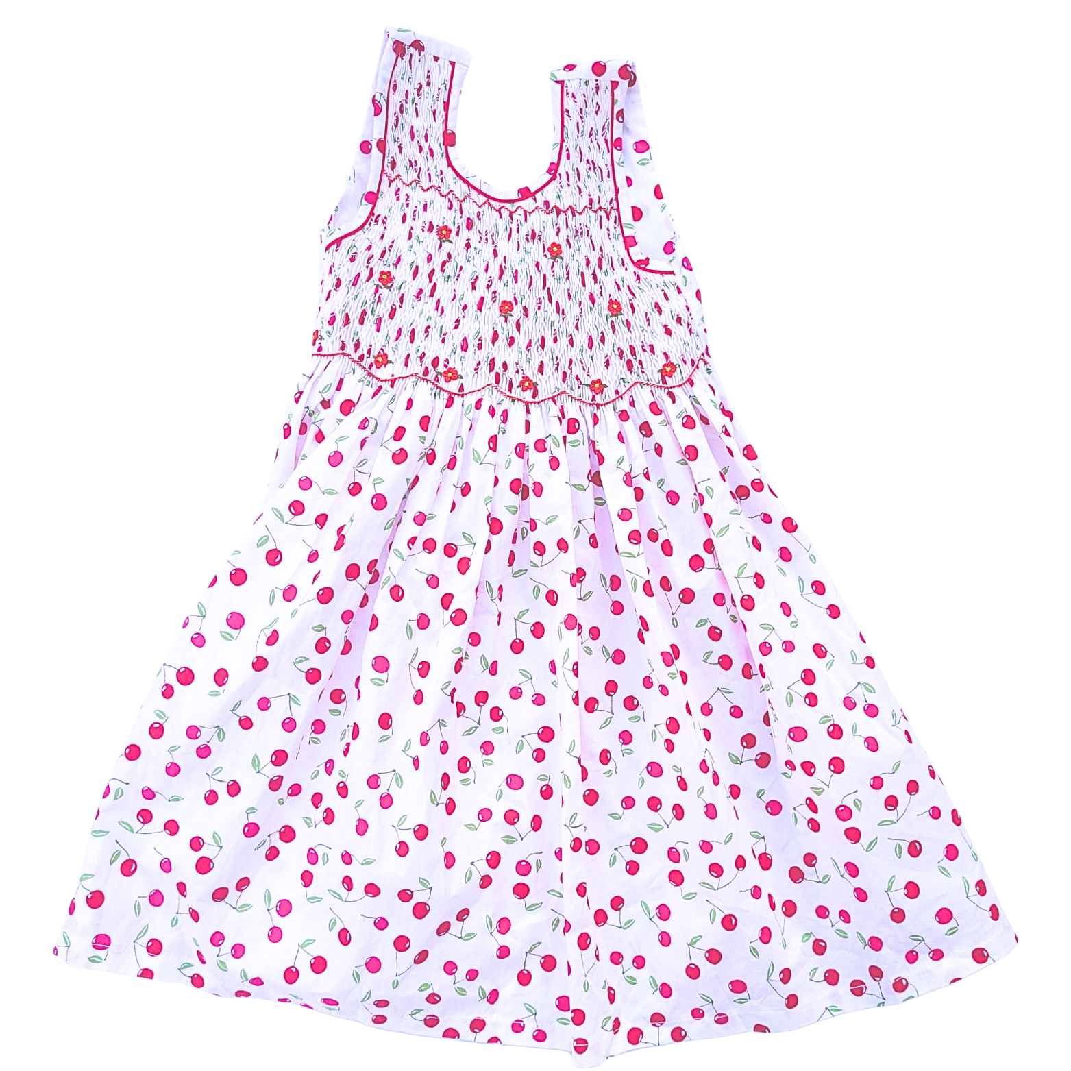 Robe smock Coton liberty Cherry Cerises 2 ans Blanc